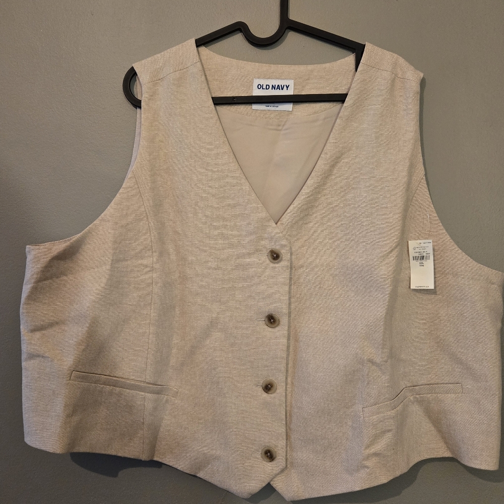 BNWT Old Navy Linen Blend Beige Vest - Size XXL
